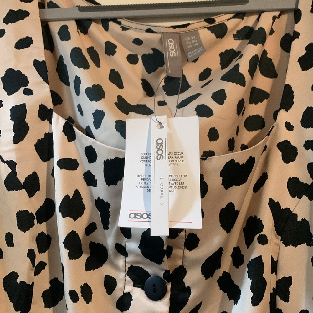 ASOS curve short sleeve button down silky animal print dress - Picture 2 of 4